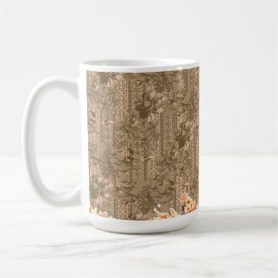 A vintage floral pattern with intricate brown desi coffee mug