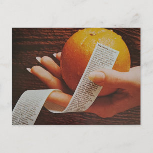 A Vintage Hand Holds Orange Long Ingredients List Postcard