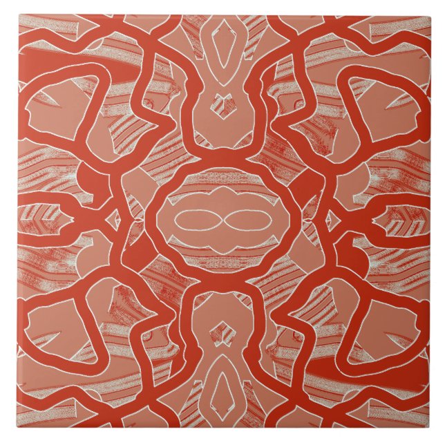 A vintage red colour classic pattern  ceramic tile (Front)