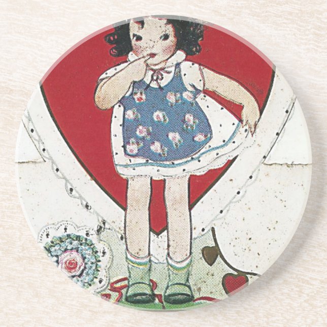 A Vintage Valentine Girl Birdie Told Me Coaster (Front)