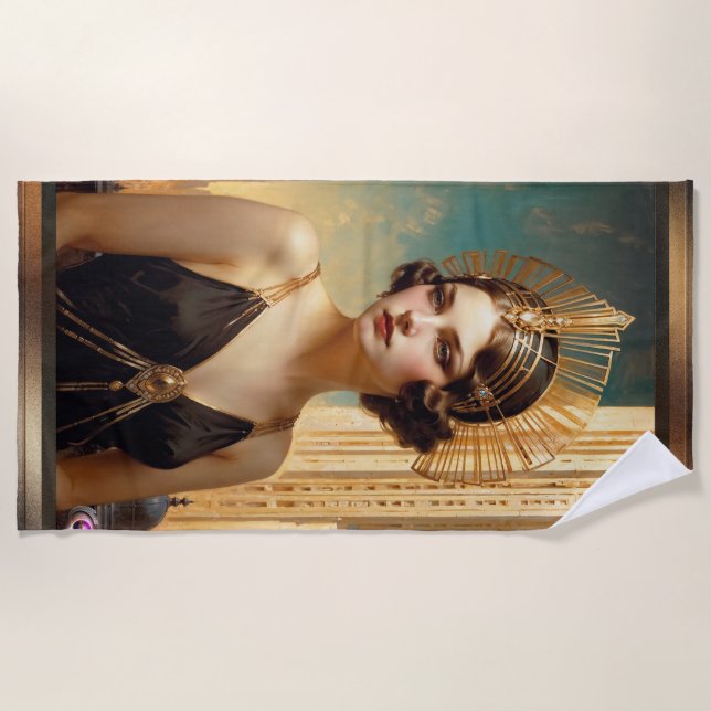 A Vision Of Art Deco Elegance AI Art by Xzendor7 Beach Towel (Front)