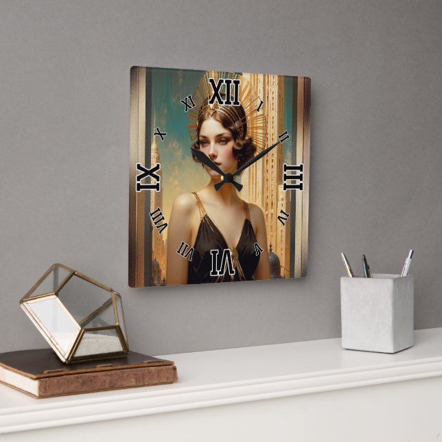 A Vision Of Art Deco Elegance AI Art by Xzendor7 Square Wall Clock (Office)