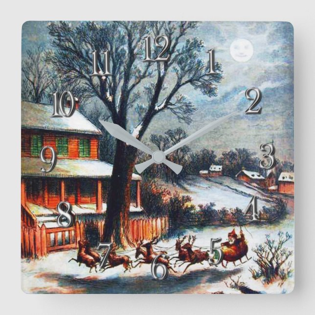 A Visit From St.Nicholas Christmas Square Wall Clock (Front)