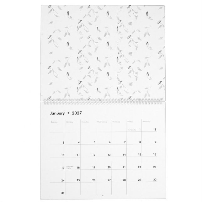 A visually appealing arrangement of white and grey calendar (Jan 2027)