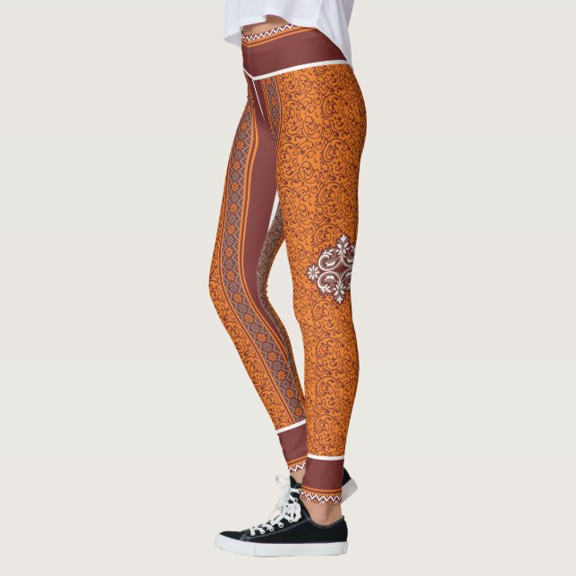 A visually striking pattern combining orange and b leggings (Left)