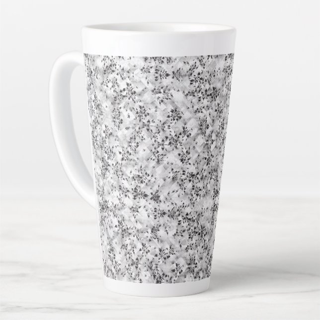 A visually striking white and black patterned wall latte mug (Left Angle)