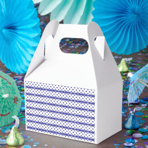 A vivid blue sky with scattered white clouds. favour box