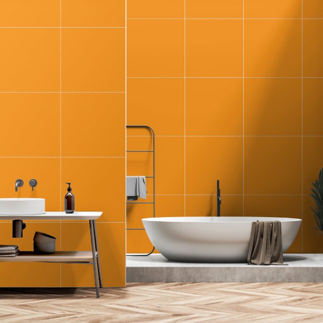 A vivid orange square surrounded by a white border wallpaper (Bathroom)