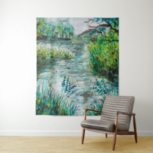 A Walk Along the Lake Watercolor Wall Tapestry