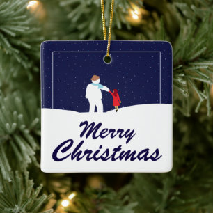 A Walk With Snowman Christmas Ceramic Ornament