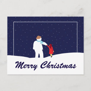 A Walk With Snowman Christmas Holiday Postcard