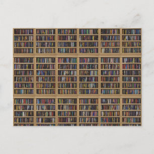 A wall array of bookcases full of books postcard