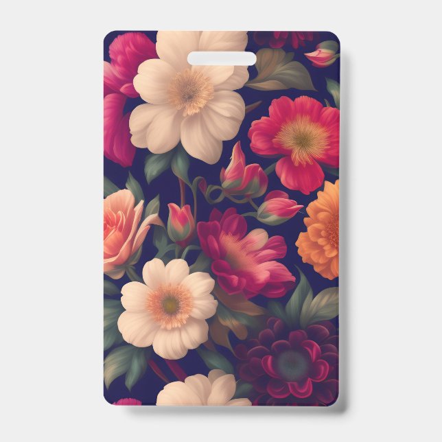A wallpaper with a floral pattern  ID badge (Front)