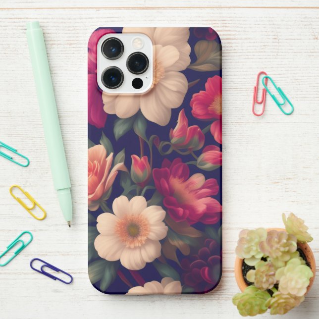 A wallpaper with a floral pattern  iPhone case (On Desk)