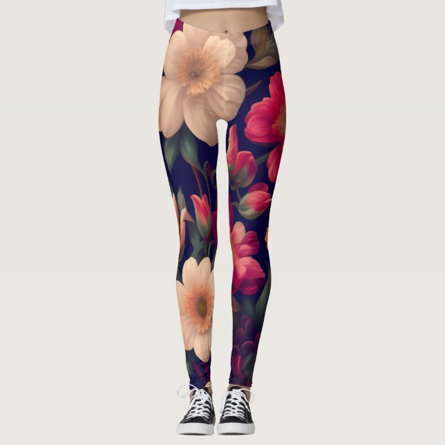 A wallpaper with a floral pattern  leggings (Front)