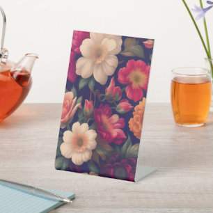 A wallpaper with a floral pattern  pedestal sign