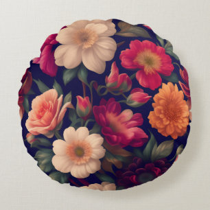 A wallpaper with a floral pattern round cushion