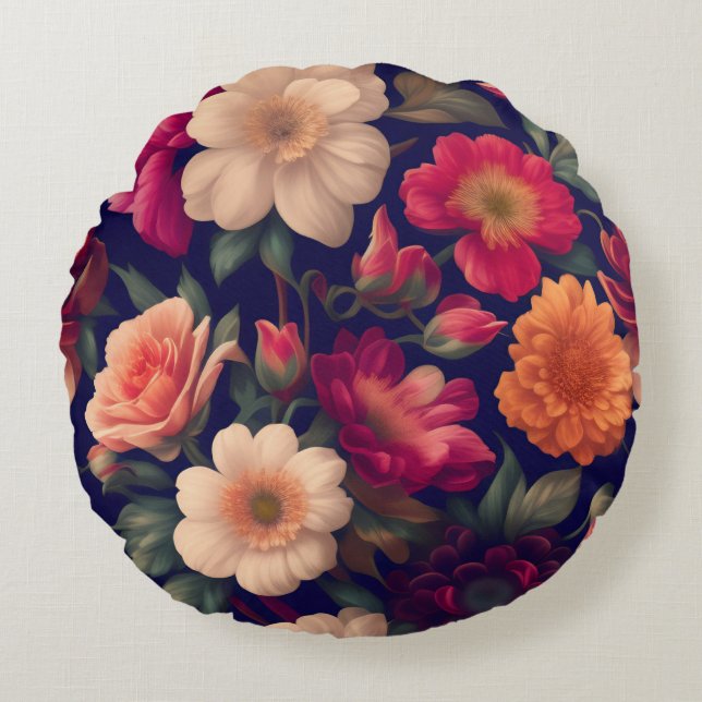 A wallpaper with a floral pattern  round cushion (Front)