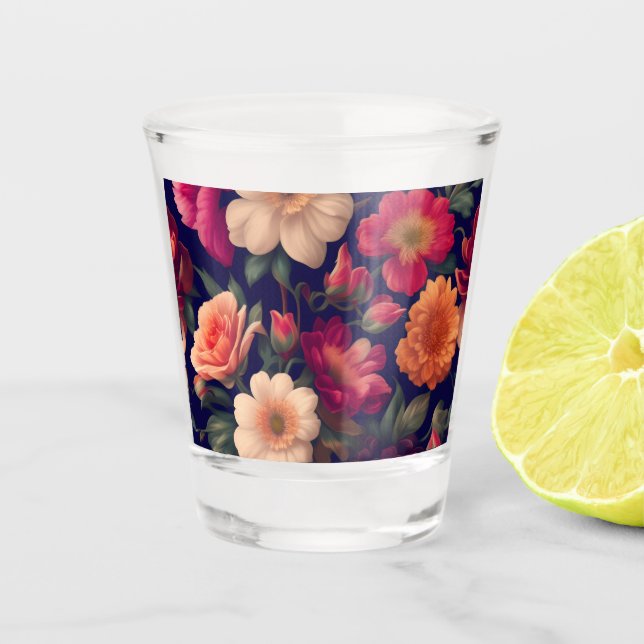 A wallpaper with a floral pattern  shot glass (Front)
