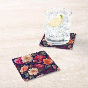 A wallpaper with a floral pattern  square paper coaster