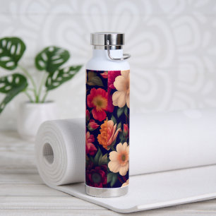 A wallpaper with a floral pattern  water bottle