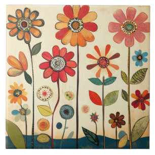 A Warm Terracotta Zinnia Patch Ceramic Tile