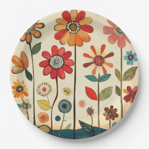 A Warm Terracotta Zinnia Patch Paper Plate