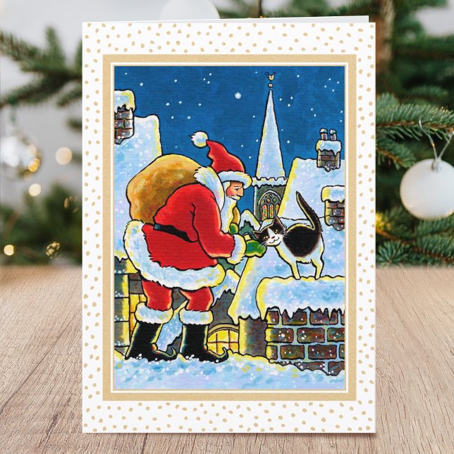 A Warm Welcome Santa Cat Christmas Illustration Holiday Card (Creator Uploaded)
