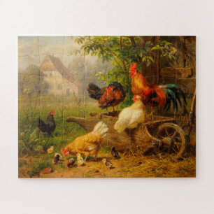 A Watchful Eye Carl Jutz 1916 Farmyard Rooster Jigsaw Puzzle