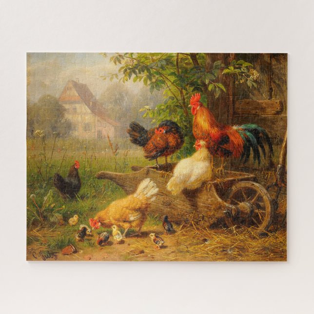 A Watchful Eye Carl Jutz 1916 Farmyard Rooster Jigsaw Puzzle (Horizontal)