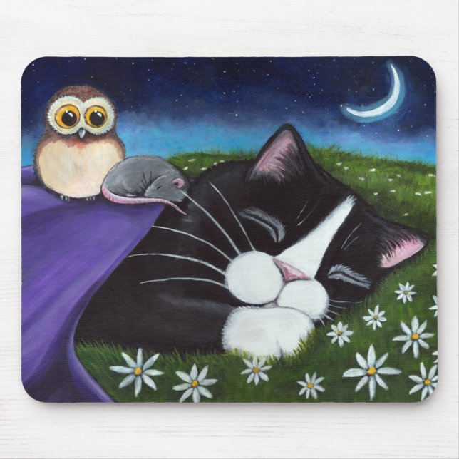 A Watchful Eye | Fantasy Tuxedo Cat Art Mouse Pad (Front)