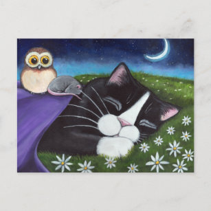 A Watchful Eye   Fantasy Tuxedo Cat Art Postcard