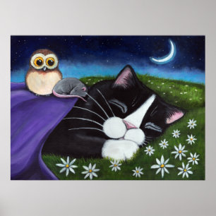 A Watchful Eye Fantasy Tuxedo Cat Art Poster