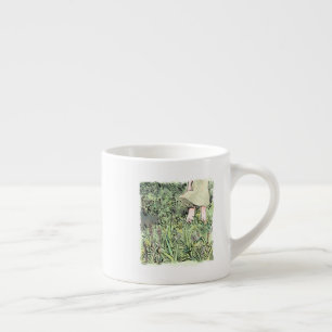 a water color illustration at the feet of a woman espresso cup