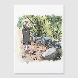 a water color illustration of a woman walking alon
