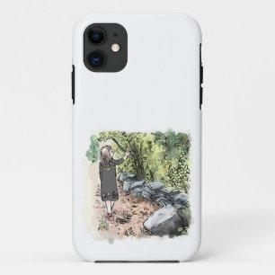 a water color illustration of a woman walking alon iPhone 11 case