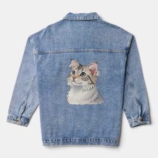 A watercolor American Curl, cat Denim Jacket