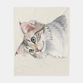A watercolor American Curl, cat Fleece Blanket