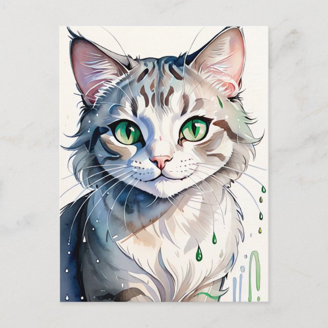 A Watercolor Cat Portrait Postcard (Front)