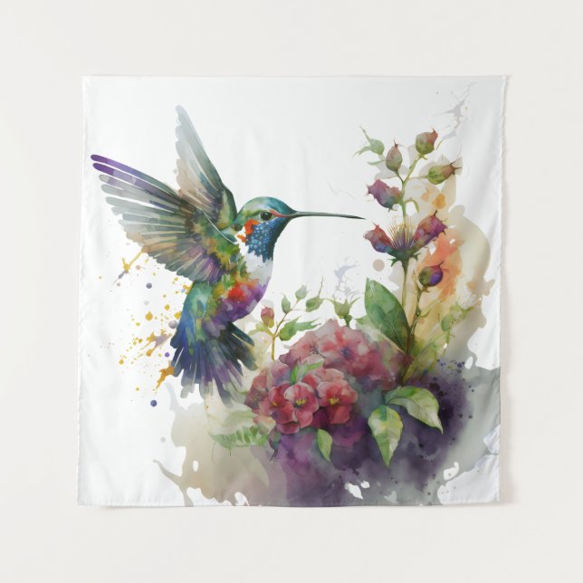 A Watercolor Delight of Hummingbirds wall art Tapestry (Front)