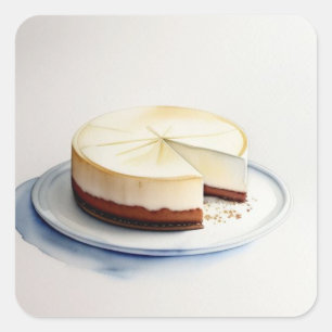 A Watercolor Drawing of Cheesecake Square Sticker