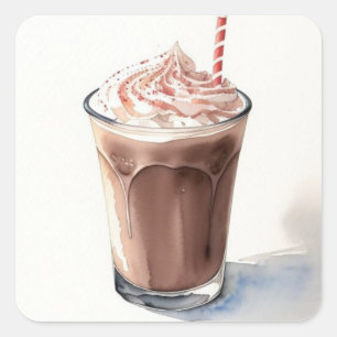 A Watercolor Drawing of Chocolate Milkshake Square Sticker