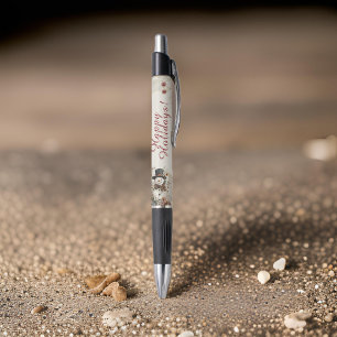 A Watercolor Snowman Monogram Floral Pen