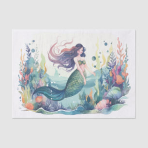 A watercolour mermaid in the colourful reef tissue paper