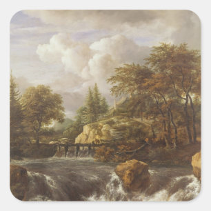 A Waterfall in a Rocky Landscape, c.1660-70 Square Sticker