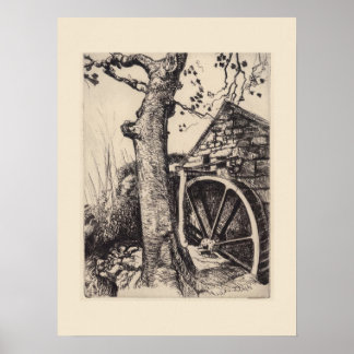A Watermill Cornwall Eleanor Hughes Restrike Poster