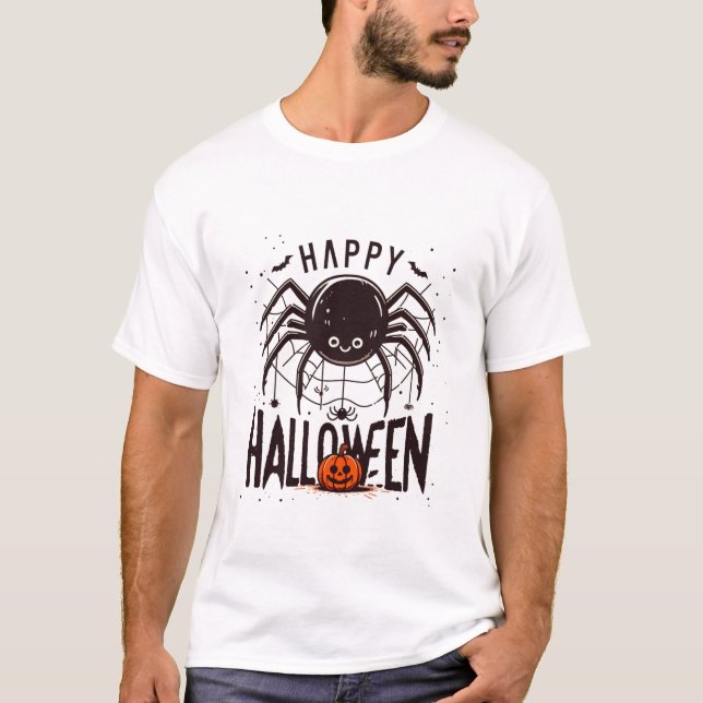 A Web of Fun: Happy Halloween and Spider T-Shirt (Front)