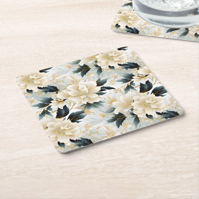 A Wedding Floral Series Design 7 Square Paper Coaster (Angled)