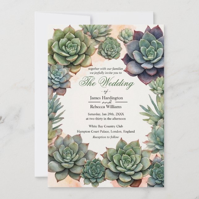 A wedding invite that contains Succulents (Front)