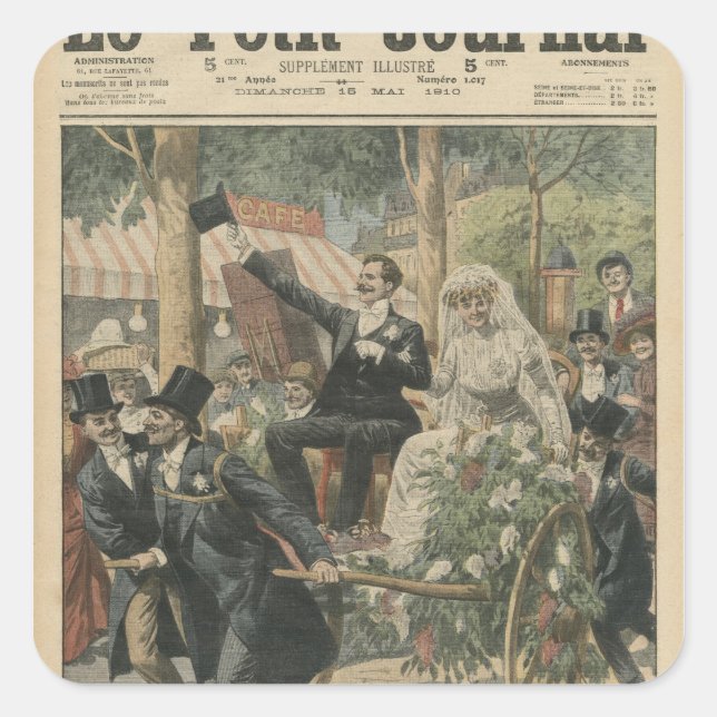A wedding on a handcart square sticker (Front)